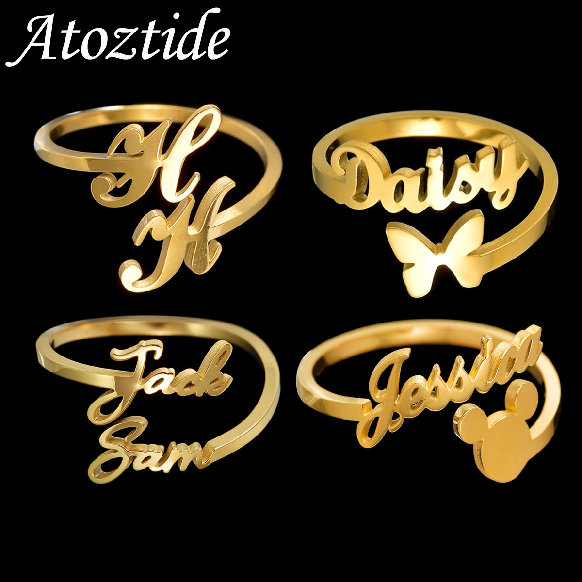 Women Accessories Name - Atoztide Personalized Custom Names Rings for