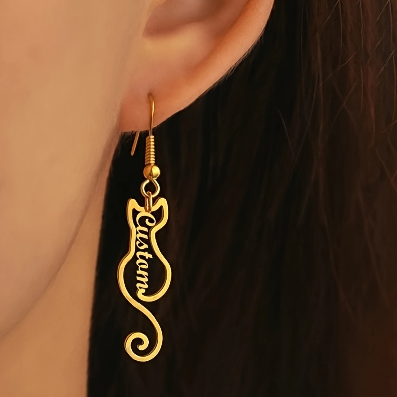 Custom Cat Shape Name Earrings - огляд і ціна Women Accessories Name